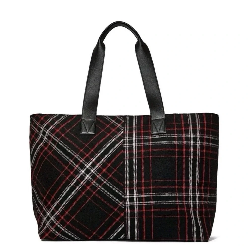 Victorias Secret Plaid Black and Red Tote Bag